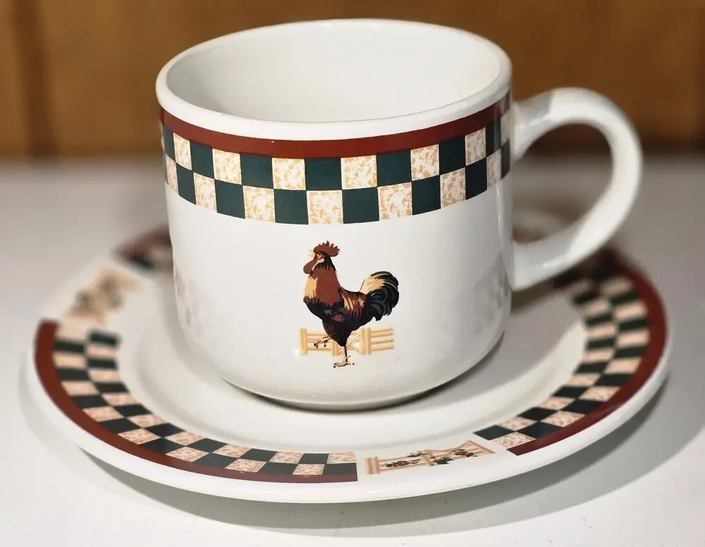 Betty Crocker Country Inn Collection Rooster Cup & Saucer Stoneware Set